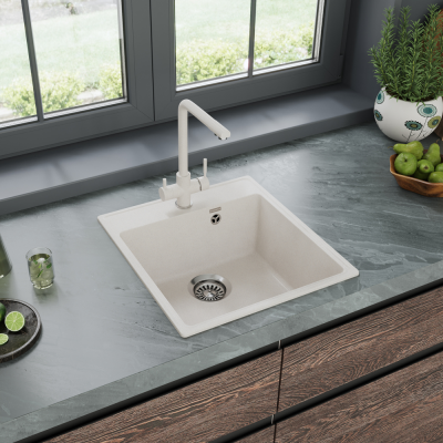 Детальное фото товара: Maunfeld Perla 460 MFQS-460W, мойка, гранит, кремовый