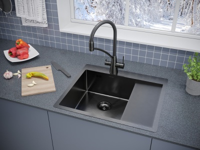 Детальное фото товара: Paulmark KRONER 59F, мойка, нержавеющая сталь, вороненая сталь, левая