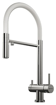 Фото товара: Omoikiri Kanto-C, смеситель, хром/белый гибкий шланг