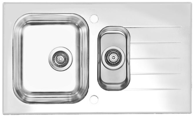 ALVEUS GLASSIX 20 RAL9005-90, мойка, нержавеющая сталь/стекло, белый (в компл.с сифон)