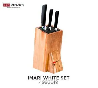 Фото товара: Mikadzo Imari-W, набор ножей (3 ножа + подставка), керамика, белый цвет